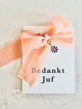 Bedankt juf kaart met sleutelhanger bloem - cadeautje