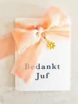 Bedankt juf kaart met sleutelhanger bloem - cadeautje
