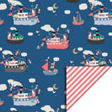 Sint - Pakjesboot Blue - Stripes Fluor Orange Cadeaupapier 70 x 300 cm